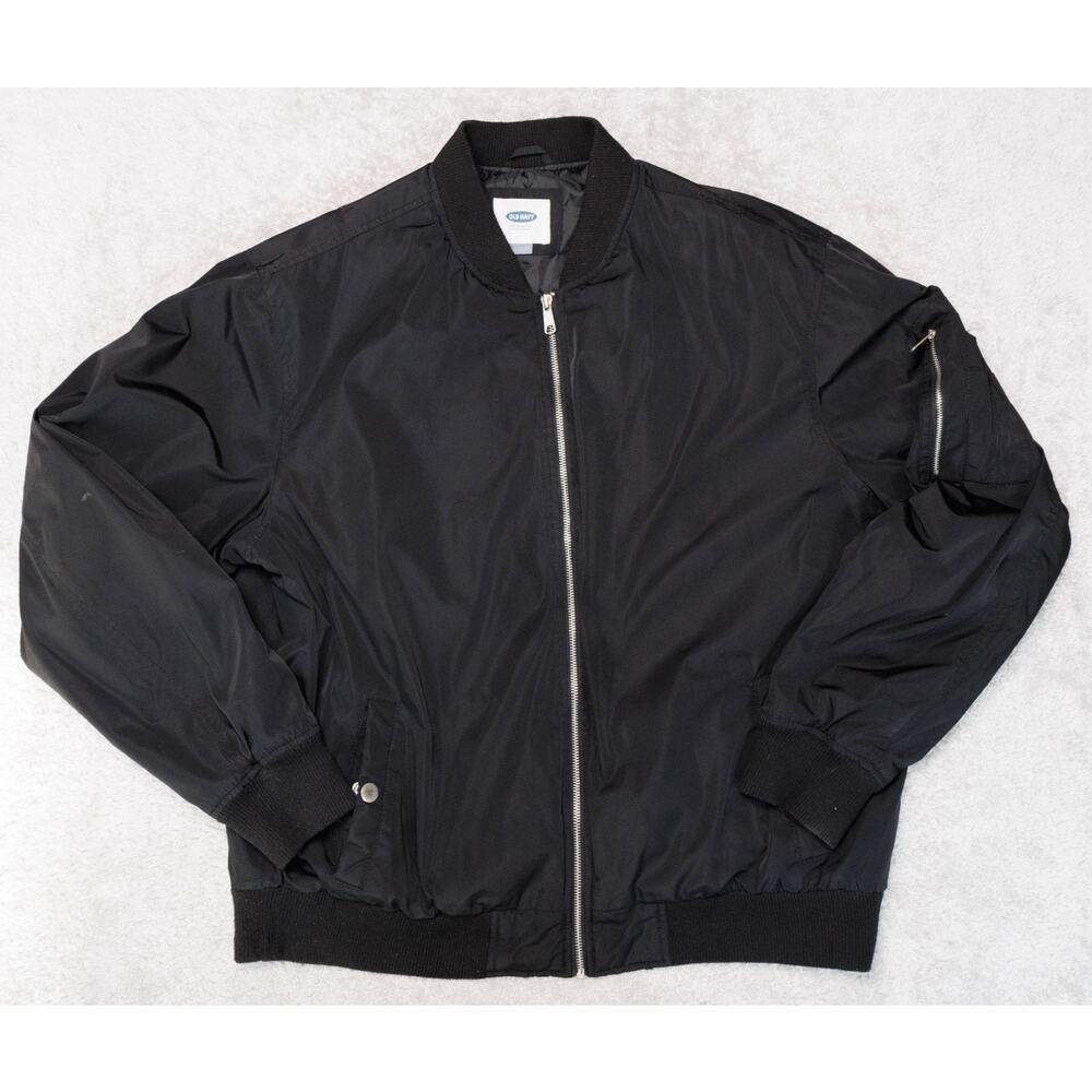 Old Navy Black Satin Insulated Bomber Jacket Mens Size XXL